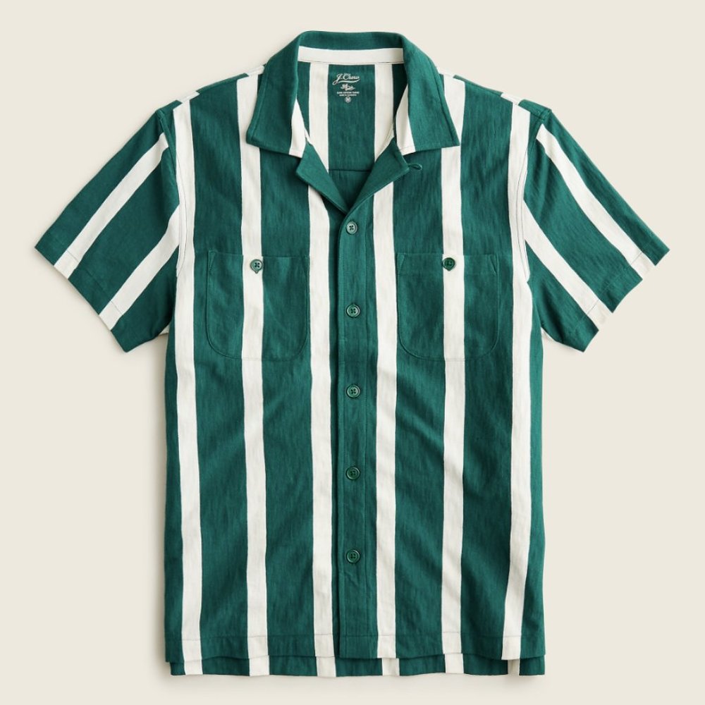 J. Crew Men’s XS Short-Sleeve Cotton Knit Camp-Collar Garment-Dyed Harbor Shirt